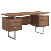 MONARCH SPECIALTIES Computer Desk, Home Office, Laptop, Left, Right Set-up, Storage Drawers, 60"L, Work, Metal, Walnut I 7083